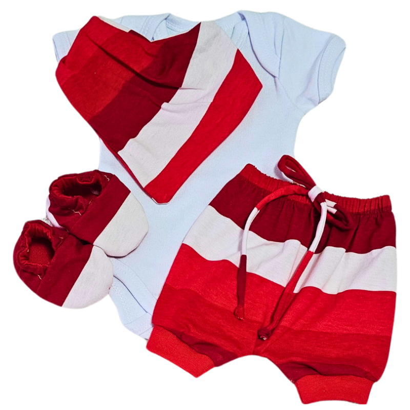 Conjunto Shorts Prematuro Listras Vermelhas