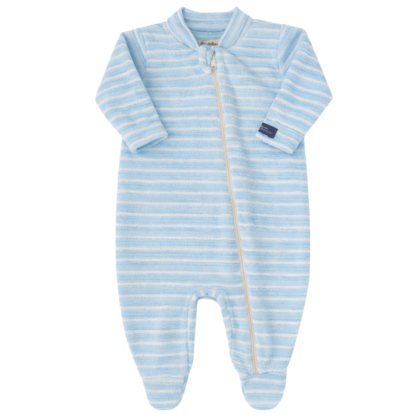 Macacão Prematuro Plush Zíper Azul Listras