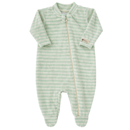 Macacão Prematuro Plush Zíper Verde Listras