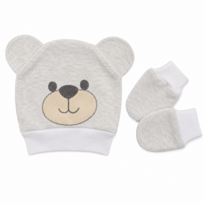 Kit Gorro e Luva Prematuro Suedine Ursinho Mescla PR1