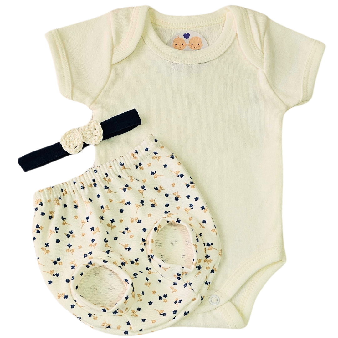 Conjunto Tapa Fralda Prematuro Suedine Flor Marinho