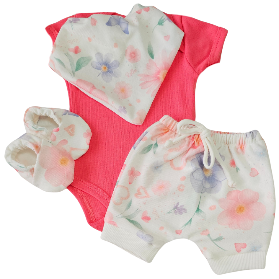 Conjunto Shorts Prematuro Flores em Aquarela