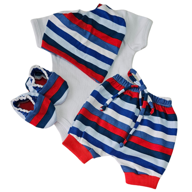 Conjunto Shorts Prematuro Listras Azul