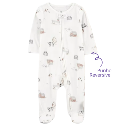 Macacão Prematuro Suedine Zíper Ovelhinha