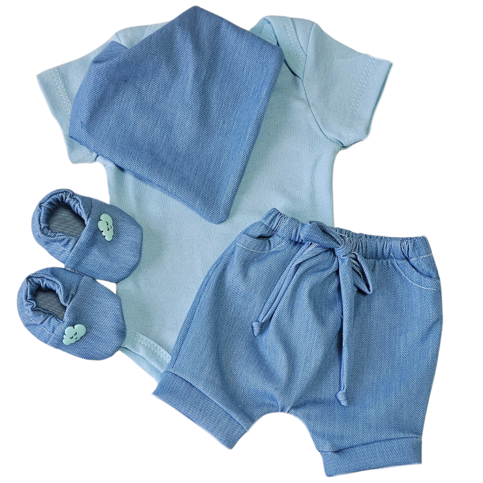 Conjunto Shorts Prematuro Estilo Jeans Claro Apressadinho