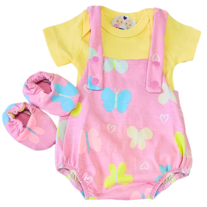 Jardineira Romper Prematuro Borboleta Feliz