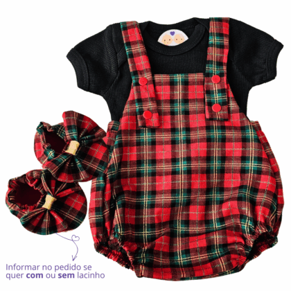 Jardineira Romper Prematuro Luxo Xadrez