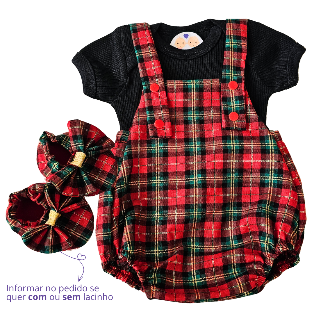 Jardineira Romper Prematuro Luxo Xadrez