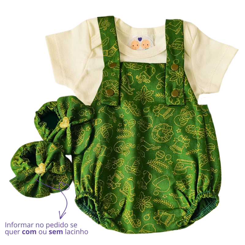 Jardineira Romper Prematuro Natal Dourado