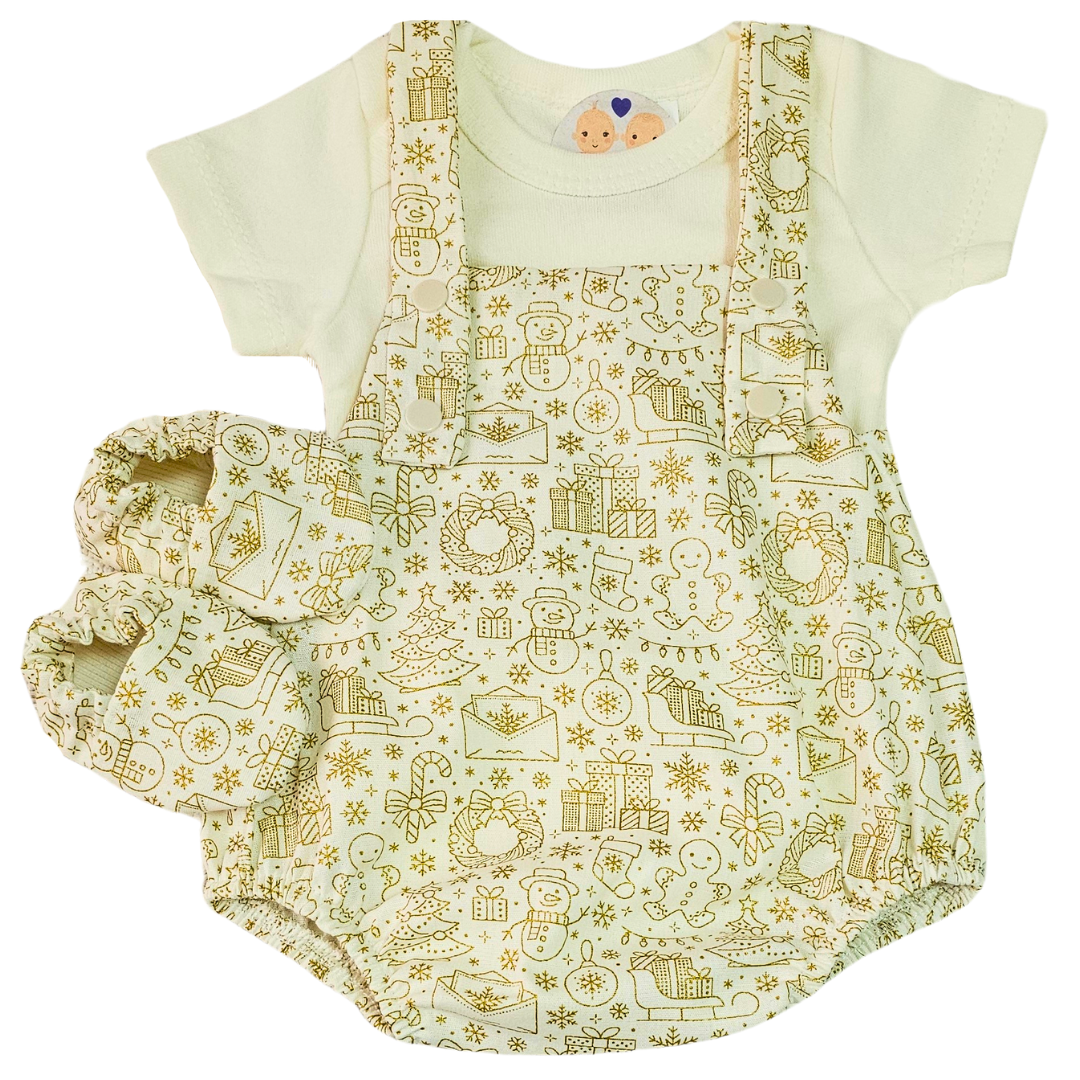 Jardineira Romper Prematuro Luxo Dourado - Imagem 2