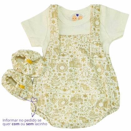 Jardineira Romper Prematuro Luxo Dourado