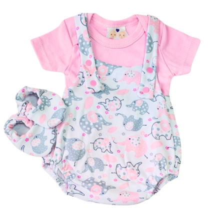 Jardineira Romper Prematuro Elefantinha Feliz