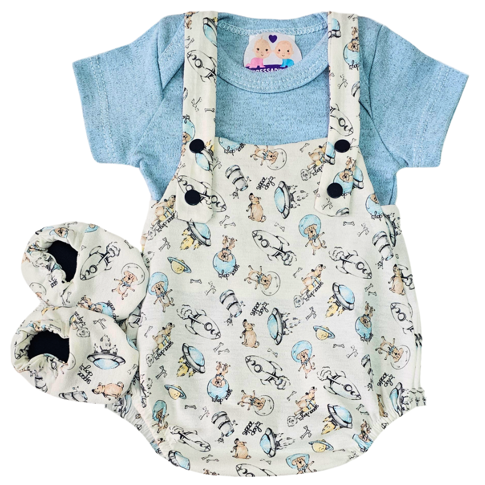 Jardineira Romper Prematuro Space Dog's