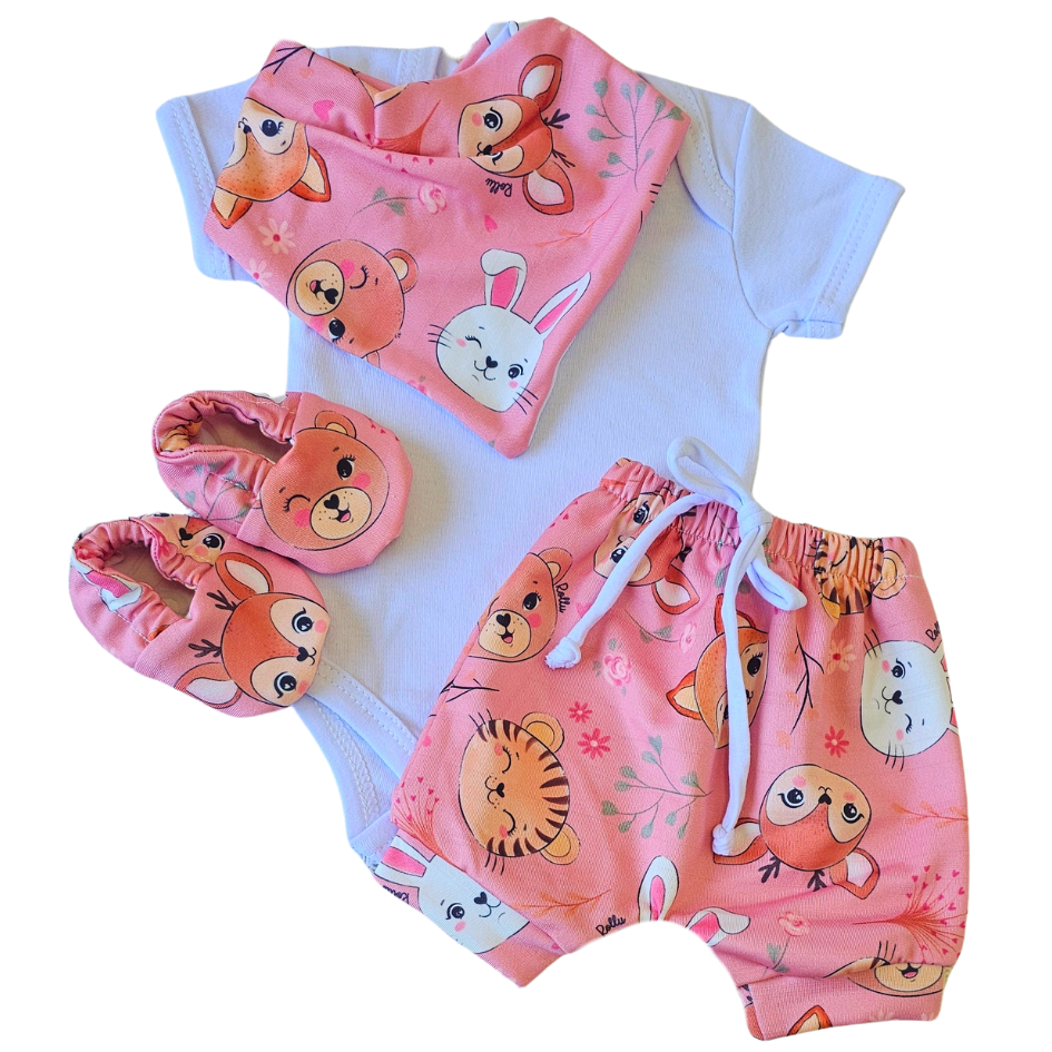 Conjunto Shorts Prematuro Zoo Rosa