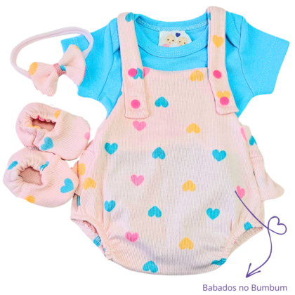 Jardineira Romper Prematuro Coração Alegre