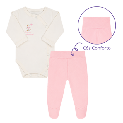 Body e Calça Prematuro Fio Egípcio Transversal Rosa