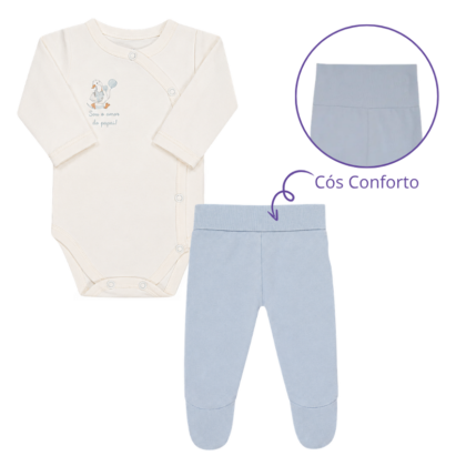 Body e Calça Prematuro Fio Egípcio Transversal Azul