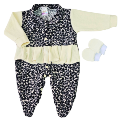 Kit Macacão Prematuro Plush Com Luva Animal Print