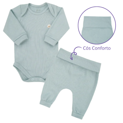 Body e Calça Prematuro Canelado Premium Azul