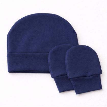 Kit Gorro e Luva Prematuro Algodão Marinho PR2