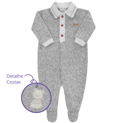 Macacão Prematuro Tricotil Bordado Encorpado Mescla