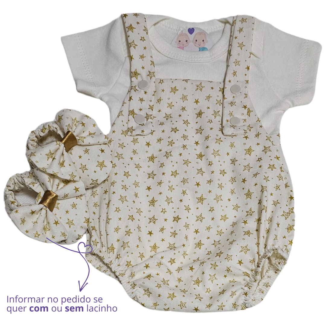 Jardineira Romper Prematuro Luxo Noite Feliz