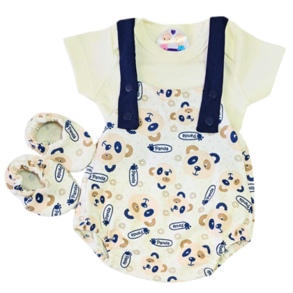 Jardineira Romper Prematuro Urso Panda