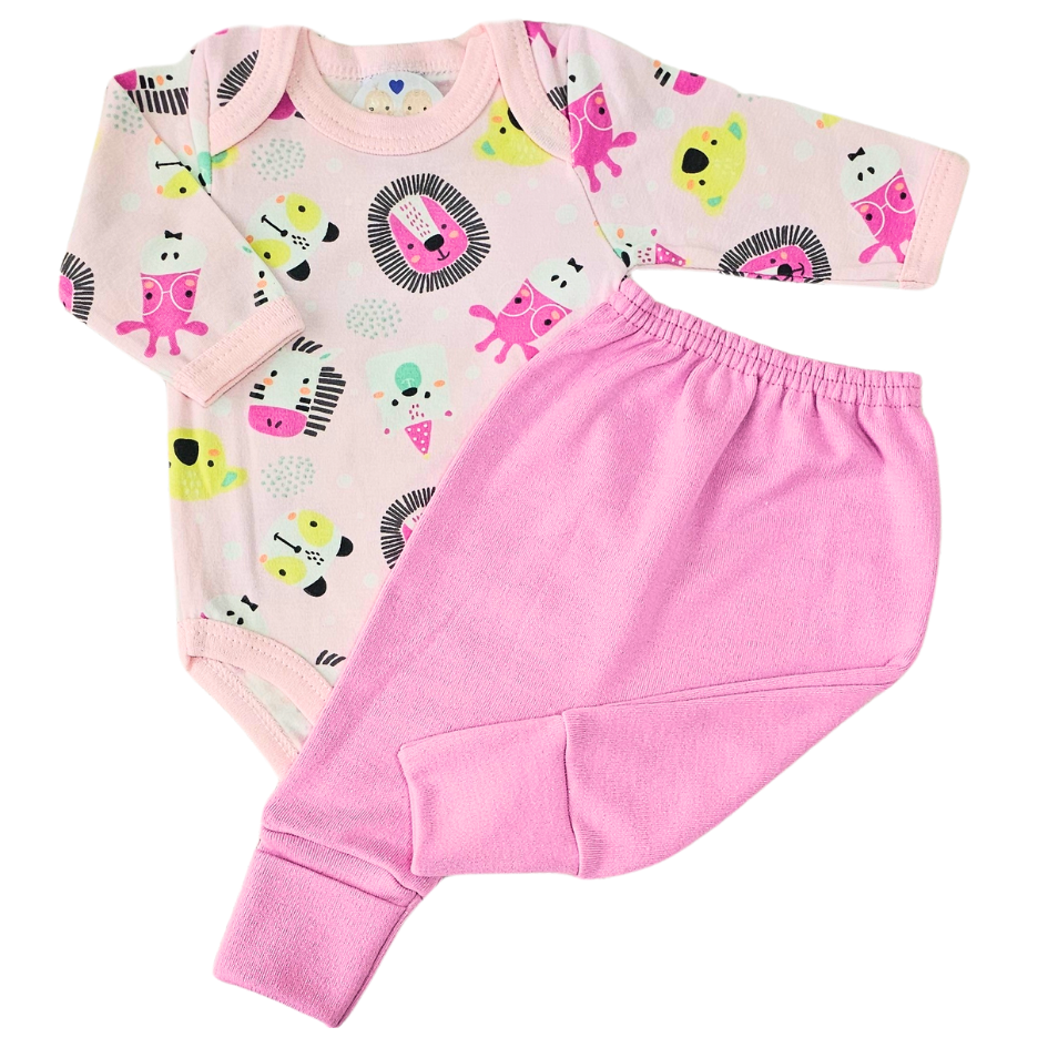 Body e Calça Prematuro Suedine Fazendinha Pink