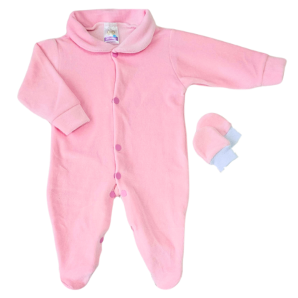 Kit Macacão Prematuro Plush Com Luva Rosa Bebê
