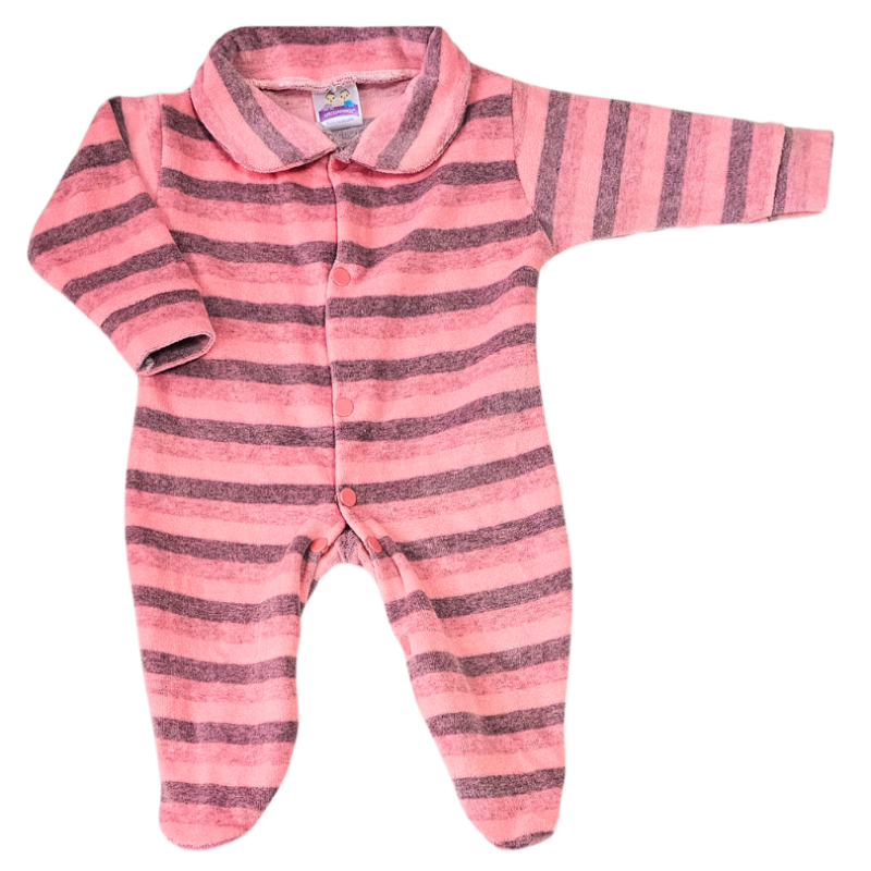 Macacão Prematuro Plush Listra Rosa Mescla