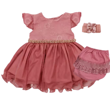 Vestido Festa Prematuro com Renda Rose