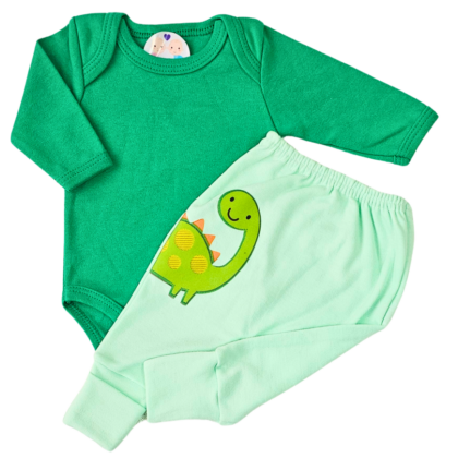 Body e Calça Prematuro Suedine Dino Verde