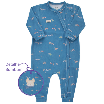 Macacão Prematuro Plush Bordado Bumbum Azul