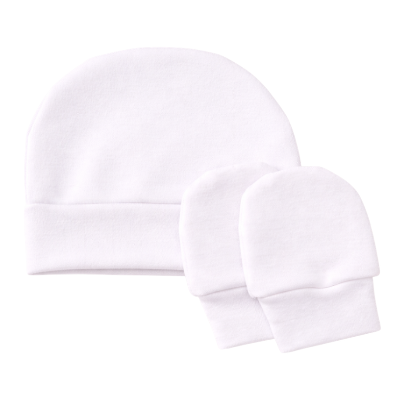 Kit Gorro e Luva Prematuro Algodão Branco PR2