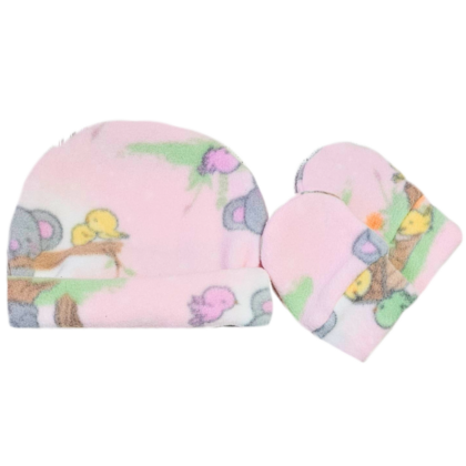 Kit Gorro e Luva Prematuro Microsoft Zoo Rosa PR1
