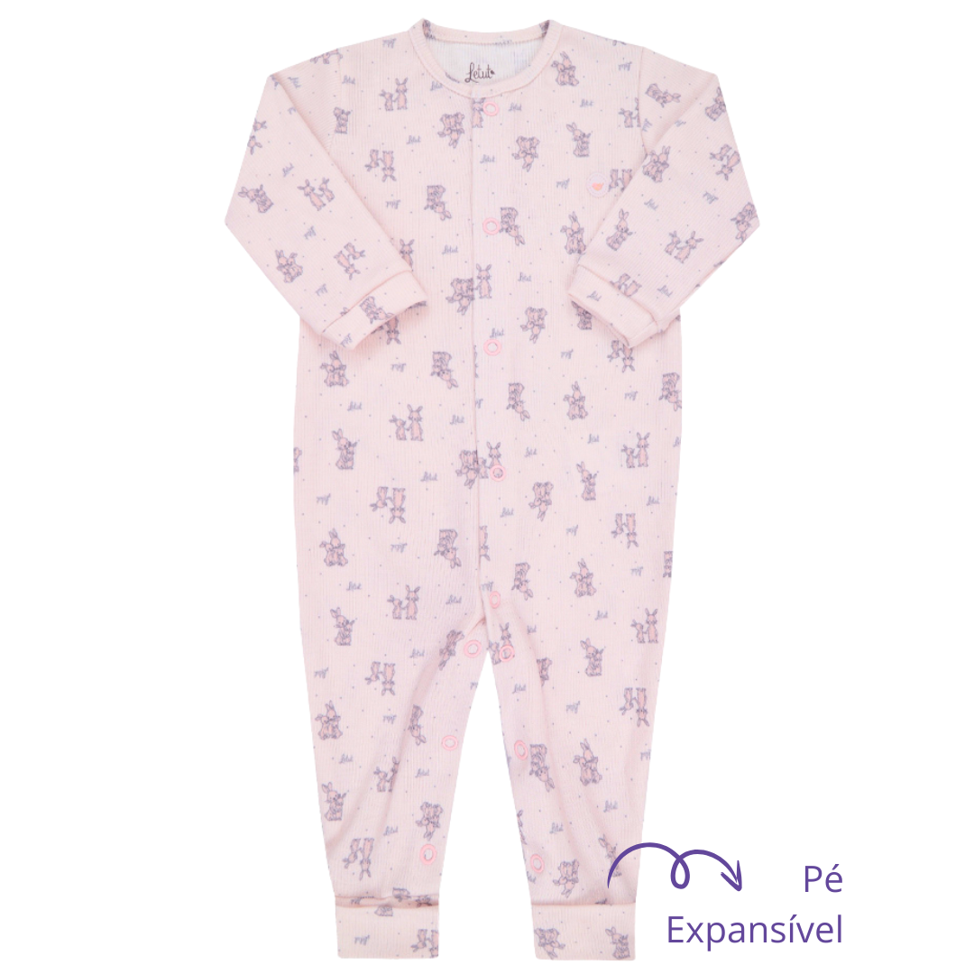 Macacão Prematuro Canelado Premium Coelho Rosa