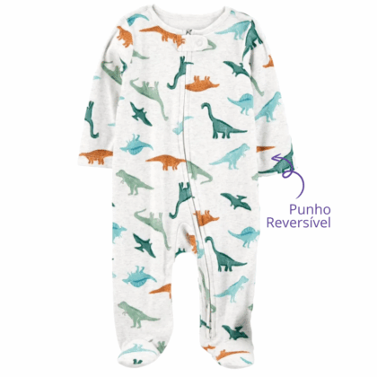 Macacão Prematuro Suedine Zíper Dinos