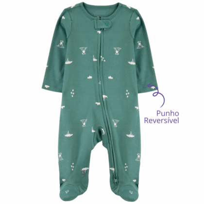 Macacão Prematuro Suedine Zíper Vulcão na Floresta