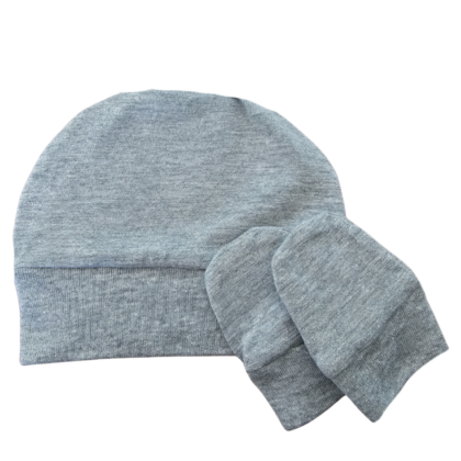 Kit Gorro e Luva Prematuro Algodão Mescla