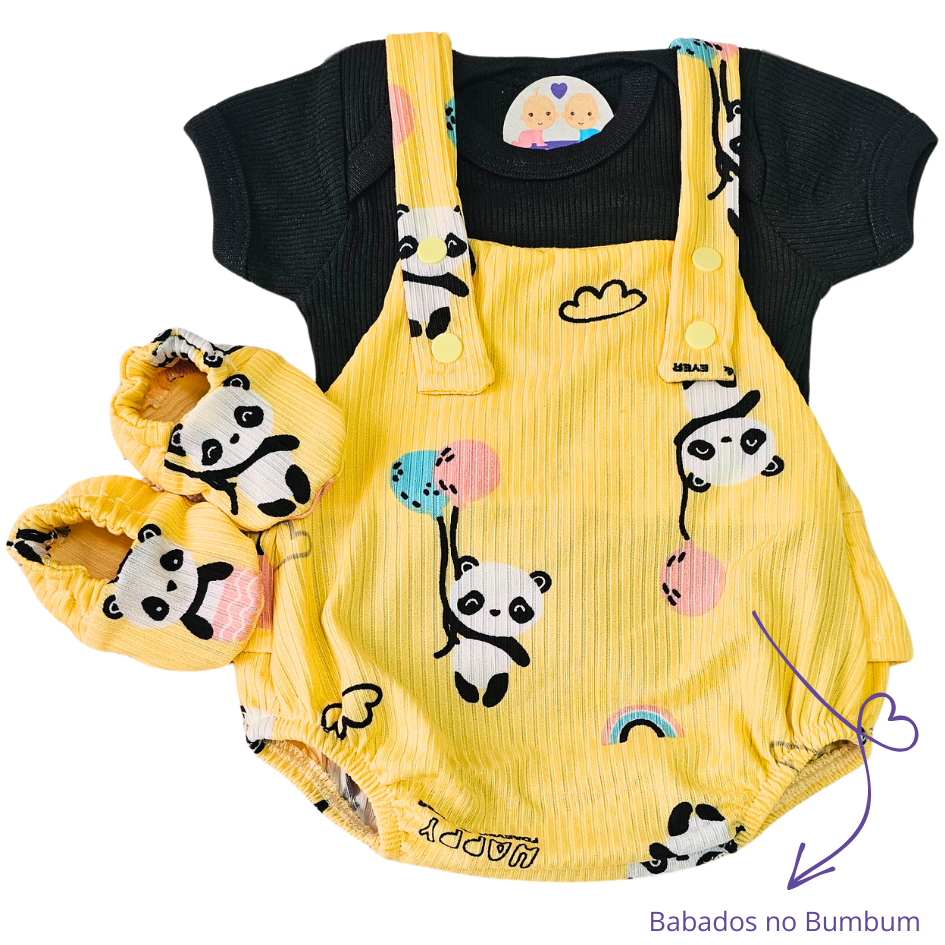 Jardineira Romper Prematuro Urso Panda