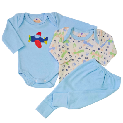 Body Duplo e Calça Prematuro Suedine Avião Azul