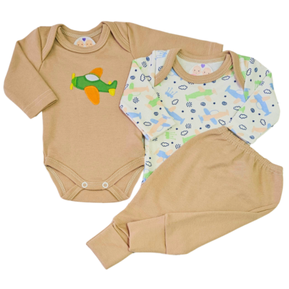 Body Duplo e Calça Prematuro Avião Bege