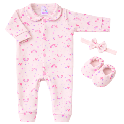 Kit Macacão Prematuro Suedine Arco-Íris Encantado