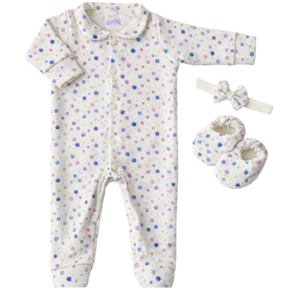 Kit Macacão Prematuro Suedine Flores