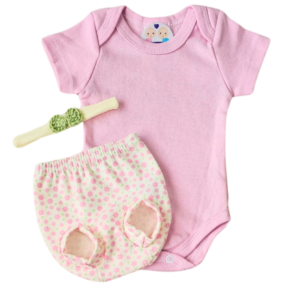 Conjunto Tapa Fralda Prematuro Suedine Flor Rosa