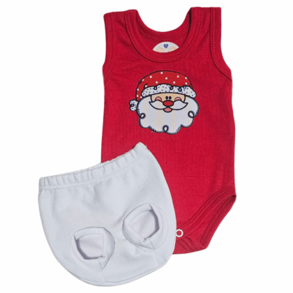 Conjunto Tapa Fralda Prematuro Suedine Papai Noel no Verão