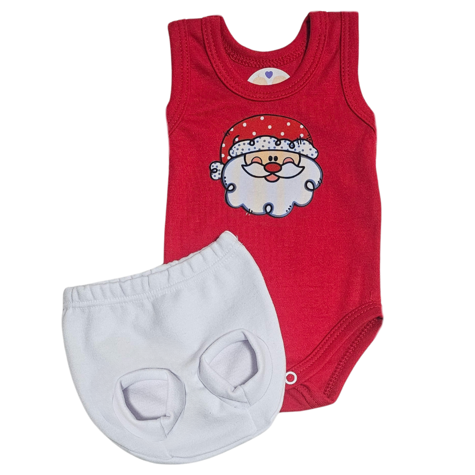 Conjunto Tapa Fralda Prematuro Suedine Papai Noel no Verão