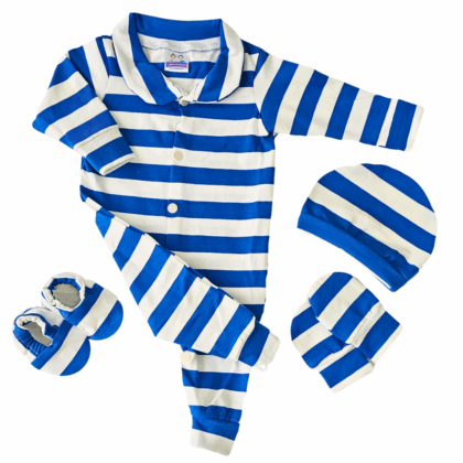 Kit Macacão Prematuro Suedine Listras Azul e Off