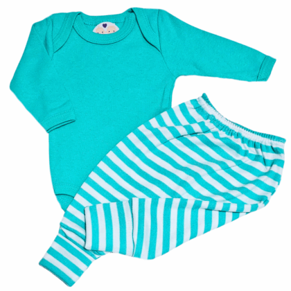 Body e Calça Prematuro Suedine Listras Verde