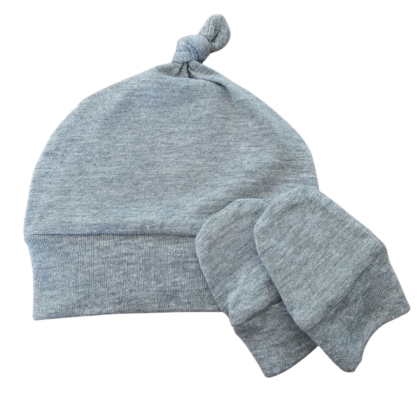 Kit Gorro e Luva Prematuro Algodão Mescla